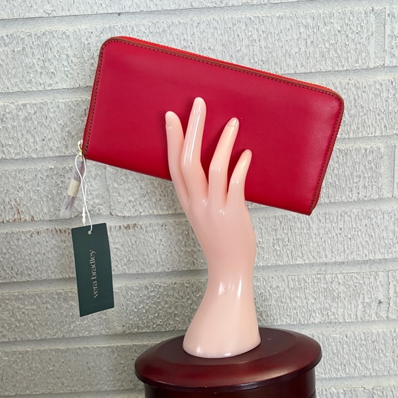 NEW Vera Bradley Red Leather Continental Wallet Goji Berry Red Zip Around Zippy - Picture 1 of 11